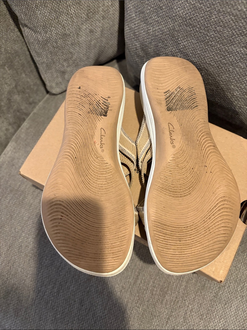 Clarks Tan Crisscross Comfort Slide Sandals - Picture 5 of 9